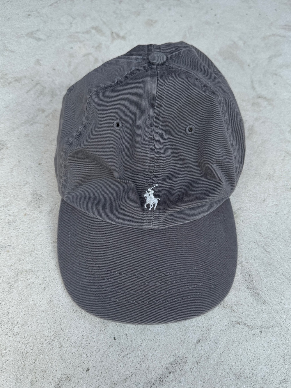 Ralph Lauren Gray Washed Cotton Baseball Cap with Leather Strap
